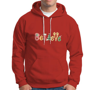 Believe Christmas Hoodie Santa Claus Reindeer Candy Cane Groovy Xmas TS02 Red Printyourwear