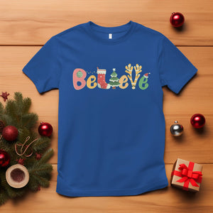 Believe Christmas T Shirt Santa Claus Reindeer Candy Cane Groovy Xmas TS02 Royal Blue Printyourwear