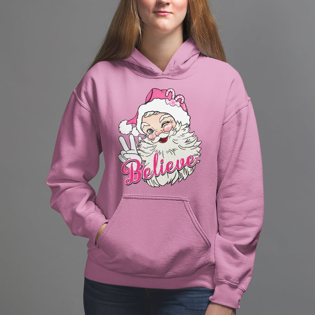 Believe Christmas Vintage Pink Santa Claus Hoodie TS09 Azalea Printyourwear