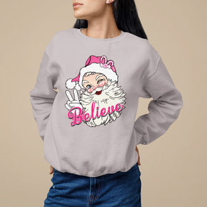 Believe Christmas Vintage Pink Santa Claus Sweatshirt TS09 Ice Gray Printyourwear