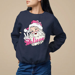 Believe Christmas Vintage Pink Santa Claus Sweatshirt TS09 Navy Printyourwear