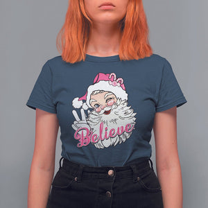 Believe Christmas Vintage Pink Santa Claus T Shirt For Women TS09 Navy Printyourwear