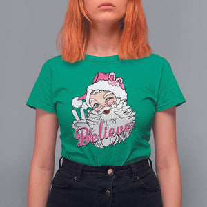 Believe Christmas Vintage Pink Santa Claus T Shirt For Women TS09 Irish Green Printyourwear