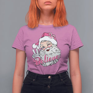 Believe Christmas Vintage Pink Santa Claus T Shirt For Women TS09 Azalea Printyourwear