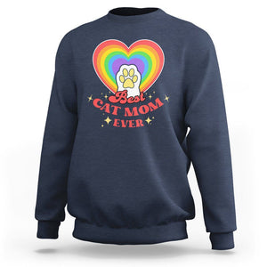 Best Cat Mom Ever Sweatshirt Cute Rainbow Cat Paw Print Mother's Day Gifts for Cats Lover TS02 Navy Printyourwear