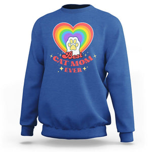 Best Cat Mom Ever Sweatshirt Cute Rainbow Cat Paw Print Mother's Day Gifts for Cats Lover TS02 Royal Blue Printyourwear