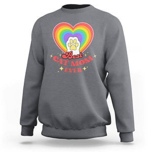 Best Cat Mom Ever Sweatshirt Cute Rainbow Cat Paw Print Mother's Day Gifts for Cats Lover TS02 Charcoal Printyourwear