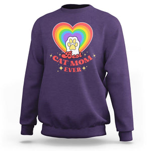 Best Cat Mom Ever Sweatshirt Cute Rainbow Cat Paw Print Mother's Day Gifts for Cats Lover TS02 Purple Printyourwear