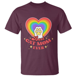 Best Cat Mom Ever T Shirt Cute Rainbow Cat Paw Print Mother's Day Gifts for Cats Lover TS02 Maroon Printyourwear