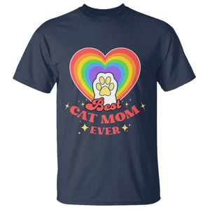 Best Cat Mom Ever T Shirt Cute Rainbow Cat Paw Print Mother's Day Gifts for Cats Lover TS02 Navy Printyourwear