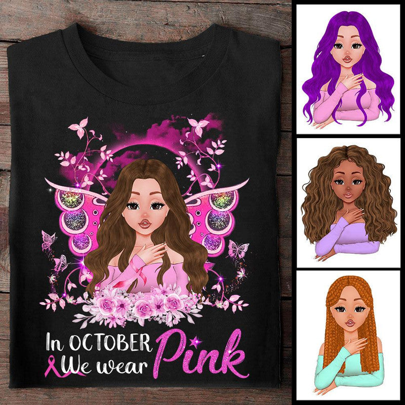 Personalized Breast Cancer T Shirts Awareness Month We Wear Pink Pink Butterfly NO.1 CTM Sweater Adult Custom - Printyourwear