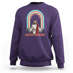 Bible Verse Sweatshirt Jesus In The Waiting God Is Working Christian Bible Religious TS02 Purple Printyourwear