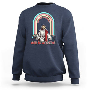 Bible Verse Sweatshirt Jesus In The Waiting God Is Working Christian Bible Religious TS02 Navy Printyourwear