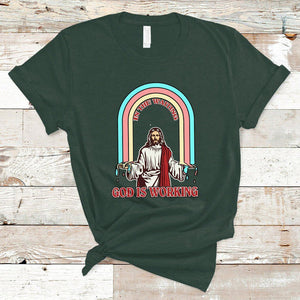 Bible Verse T Shirt Jesus In The Waiting God Is Working Christian Bible Religious TS02 Dark Forest Green Printyourwear