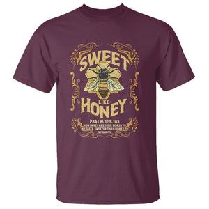 Bible Verse T Shirt Sweet Like Honey Psalm 119:103 Christian Faith Retro Vintage TS02 Maroon Print Your Wear