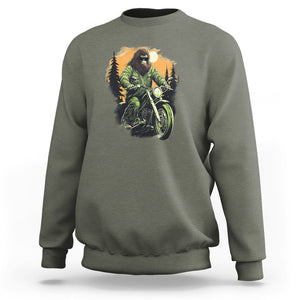 Bigfoot Biker Funny Sasquatch Riding A Motorcycle Vintage Sweatshirt TS09 Military Green Printyourwear