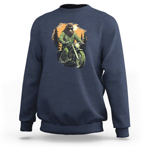 Bigfoot Biker Funny Sasquatch Riding A Motorcycle Vintage Sweatshirt TS09 Navy Printyourwear