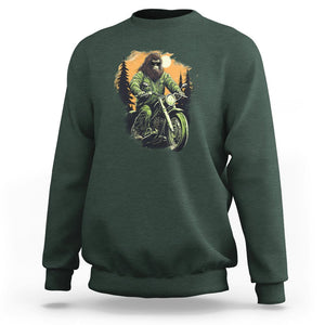 Bigfoot Biker Funny Sasquatch Riding A Motorcycle Vintage Sweatshirt TS09 Dark Forest Green Printyourwear