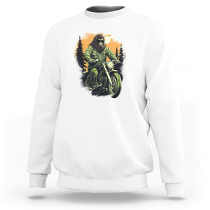 Bigfoot Biker Funny Sasquatch Riding A Motorcycle Vintage Sweatshirt TS09 White Printyourwear