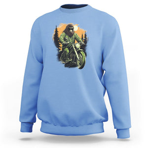 Bigfoot Biker Funny Sasquatch Riding A Motorcycle Vintage Sweatshirt TS09 Carolina Blue Printyourwear