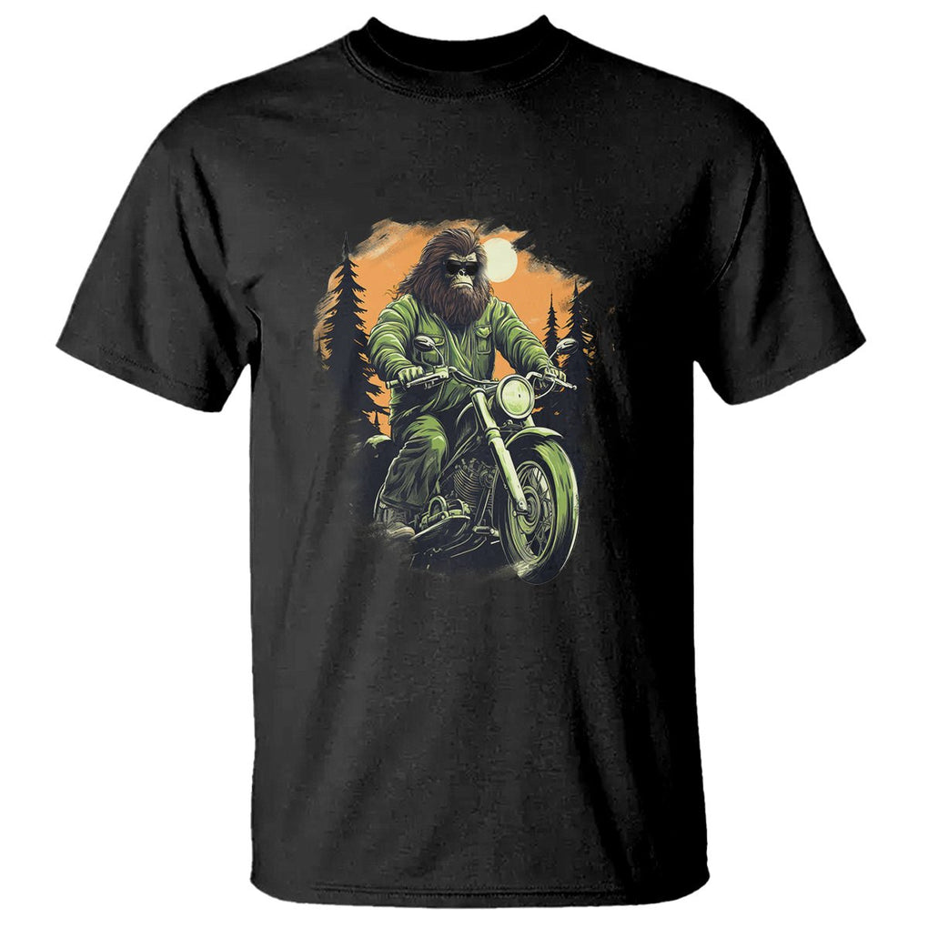 Bigfoot Biker Funny Sasquatch Riding A Motorcycle Vintage T Shirt TS09 Black Printyourwear