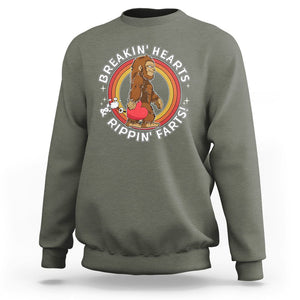 Bigfoot Breakin Hearts & Rippin Farts! Cute Sasquatch Sweatshirt TS09 Military Green Printyourwear