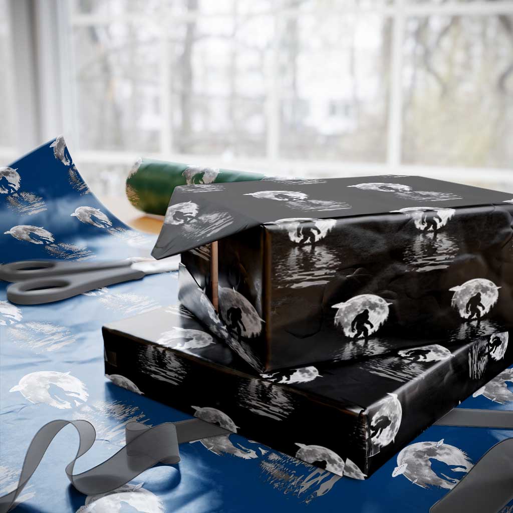 Bigfoot Wrapping Paper Roll Sasquatch Under The Moon Cryptid TS02 Black Print Your Wear