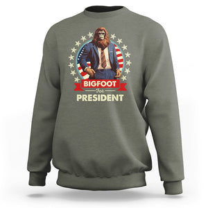 Bigfoot For President Sweatshirt Funny American USA Flag Sasquatch Election TS09 Military Green Printyourwear