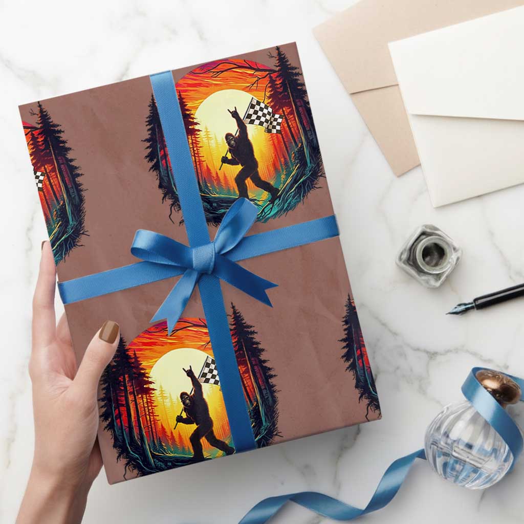 Bigfoot Racing Wrapping Paper Roll Sasquatch Checkered Flag TS14 Mocha Print Your Wear