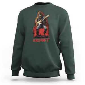 Bigfoot Rock N Roll Sweatshirt Funny Sasquatch Playing Electric Guitar TS09 Dark Forest Green Printyourwear