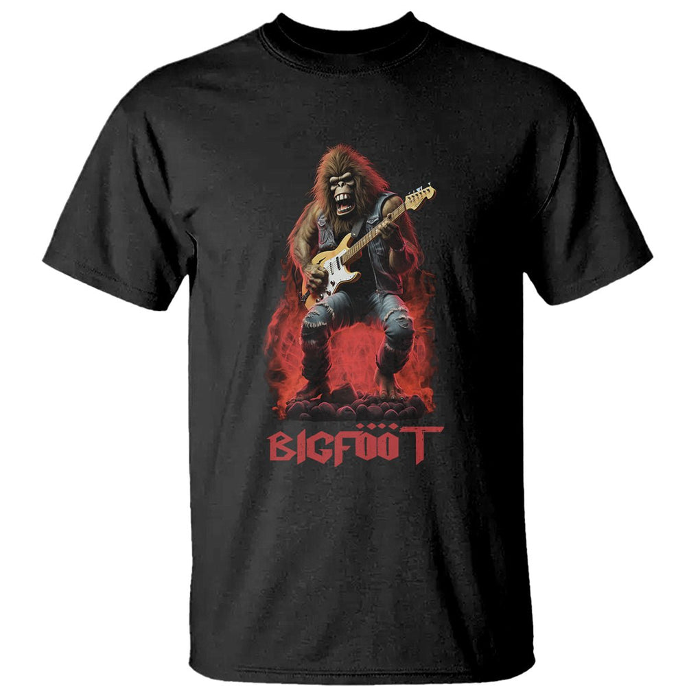 Bigfoot Rock N Roll T Shirt Funny Sasquatch Playing Electric Guitar TS09 Black Printyourwear