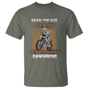 Biker Skeleton T Shirt I've Got OCD Old Cranky Dangerous Dirt Bike Motorcross TS02 Military Green Printyourwear