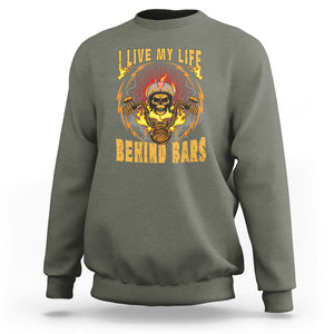 Biker Skull Sweatshirt I Live My Life Behind Bars Motorcycle Rider TS02 Military Green Printyourwear