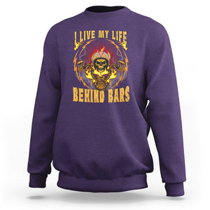 Biker Skull Sweatshirt I Live My Life Behind Bars Motorcycle Rider TS02 Purple Printyourwear