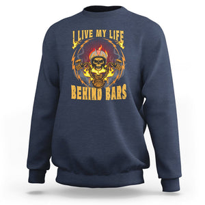 Biker Skull Sweatshirt I Live My Life Behind Bars Motorcycle Rider TS02 Navy Printyourwear