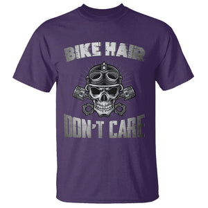 Biker Skull T Shirt Bike Hair Don't Care Motorcycle Rider TS02 Purple Printyourwear