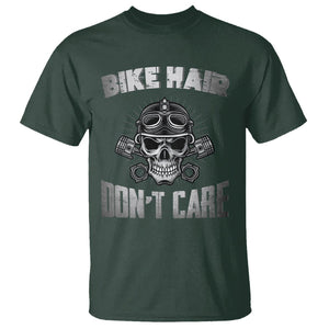 Biker Skull T Shirt Bike Hair Don't Care Motorcycle Rider TS02 Dark Forest Green Printyourwear