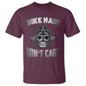 Biker Skull T Shirt Bike Hair Don't Care Motorcycle Rider TS02 Maroon Printyourwear