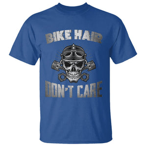 Biker Skull T Shirt Bike Hair Don't Care Motorcycle Rider TS02 Royal Blue Printyourwear