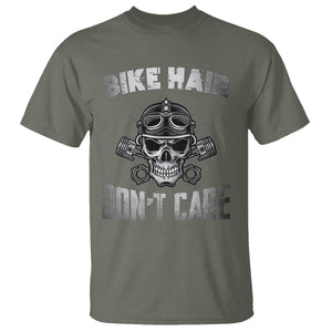 Biker Skull T Shirt Bike Hair Don't Care Motorcycle Rider TS02 Military Green Printyourwear