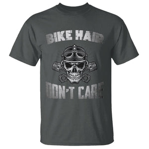 Biker Skull T Shirt Bike Hair Don't Care Motorcycle Rider TS02 Dark Heather Printyourwear