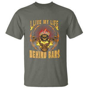 Biker Skull T Shirt I Live My Life Behind Bars Motorcycle Rider TS02 Military Green Printyourwear