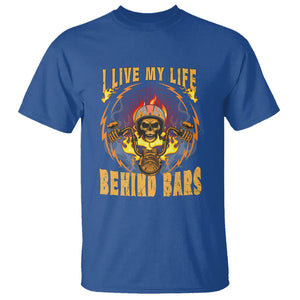 Biker Skull T Shirt I Live My Life Behind Bars Motorcycle Rider TS02 Royal Blue Printyourwear