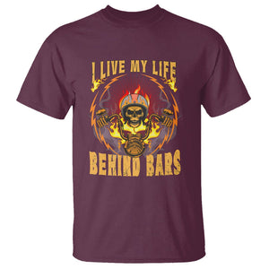 Biker Skull T Shirt I Live My Life Behind Bars Motorcycle Rider TS02 Maroon Printyourwear