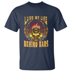 Biker Skull T Shirt I Live My Life Behind Bars Motorcycle Rider TS02 Navy Printyourwear