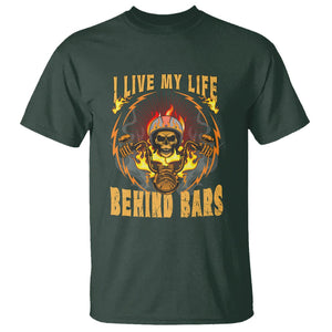 Biker Skull T Shirt I Live My Life Behind Bars Motorcycle Rider TS02 Dark Forest Green Printyourwear