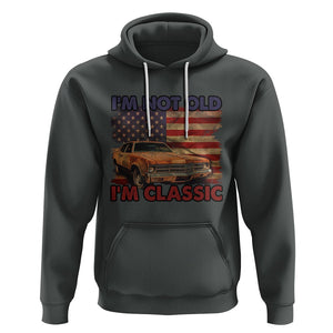 Birthday Mens Hoodie Motorcycle USA Flag Retro Biker I'm Not Old I'm Classic TS02 Dark Heather Printyourwear