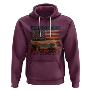 Birthday Mens Hoodie Motorcycle USA Flag Retro Biker I'm Not Old I'm Classic TS02 Maroon Printyourwear