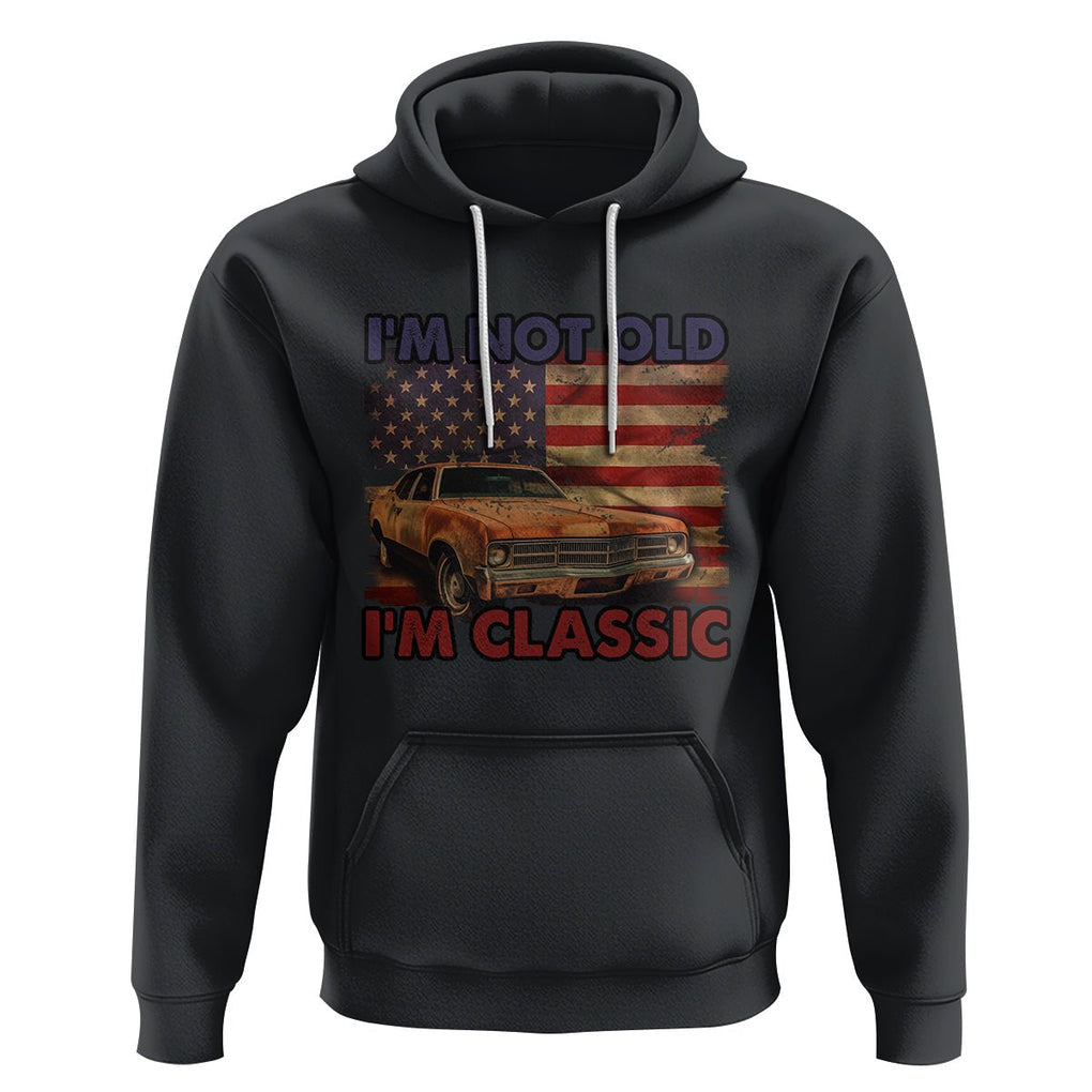 Birthday Mens Hoodie Motorcycle USA Flag Retro Biker I'm Not Old I'm Classic TS02 Black Printyourwear