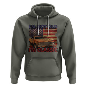 Birthday Mens Hoodie Motorcycle USA Flag Retro Biker I'm Not Old I'm Classic TS02 Military Green Printyourwear